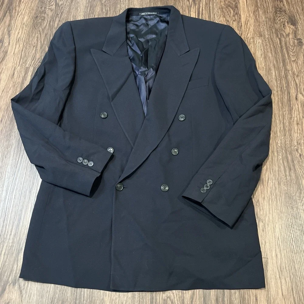 Ermenegildo Zegna Soft Double Breasted Navy Blue Wool Blazer Size 54L  Wool READ